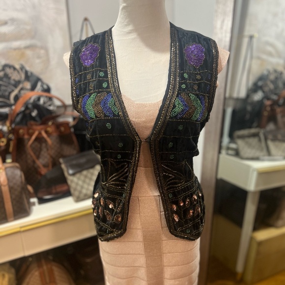 Vintage Beaded Embroidered Sequined Velvet Vest by Sophisticates Jonathan Martin - Picture 4 of 8